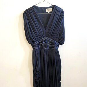 Tadashi Shoji - Vintage Navy Beaded Waist Sleeveless Jumpsuit with Pockets